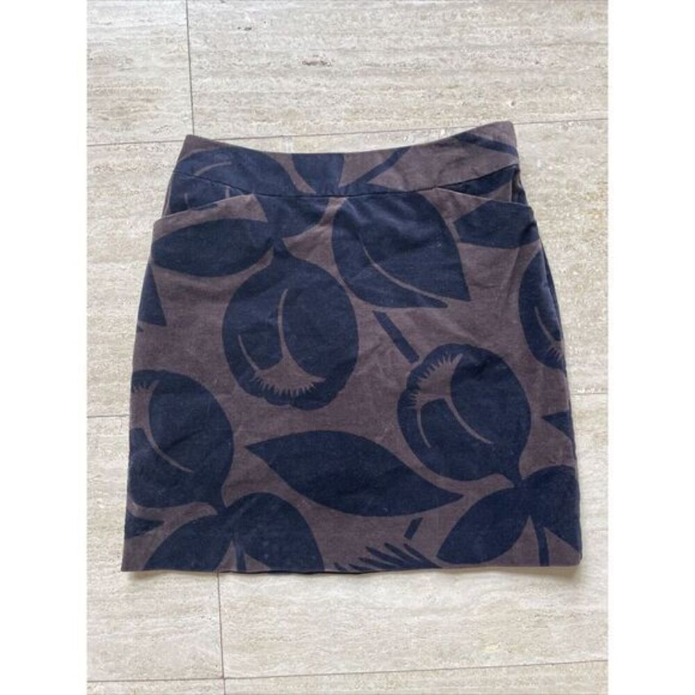 Boden Velvet A-line pencil Skirt Tulip Print Brown Mod floral boho 6 R